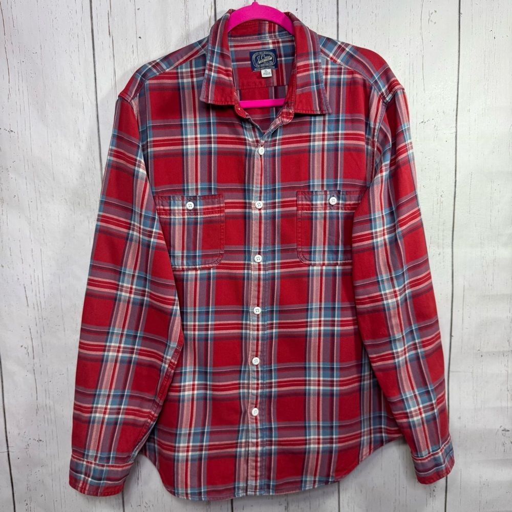 J.Crew Vintage Red Plaid Flannel Shirt Button Down XL Soft Cotton Lumberjack